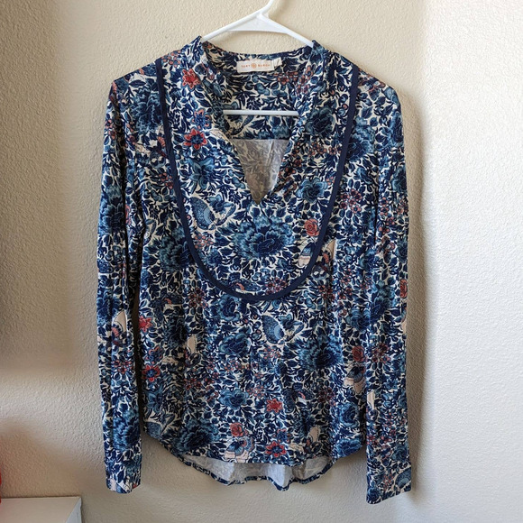 Tory Burch Tops - Tory Burch Lizzy Tunic Top Blue Lake Kyoto Floral Blouse S Small